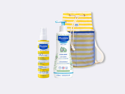 mustela sac plage rayures spray solaire hydra bebe lait corps hydratant - Mustela Belgium - 1