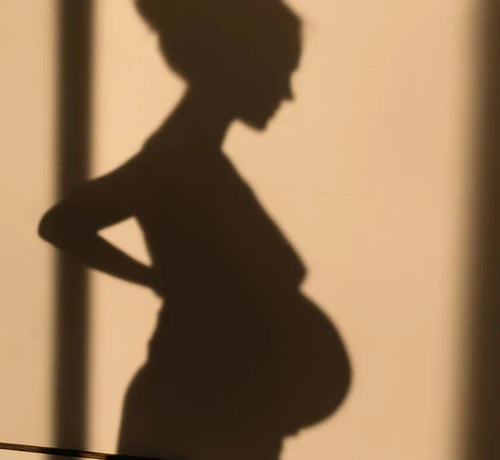 Ombre d'une femme enceinte projetée sur un mur au coucher du soleil - Mustela Belgium - 1