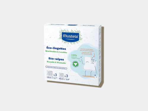 Eco-lingettes : lingettes réutilisables et lavables en coton Bio - 6 lingettes - Mustela Belgium - 1