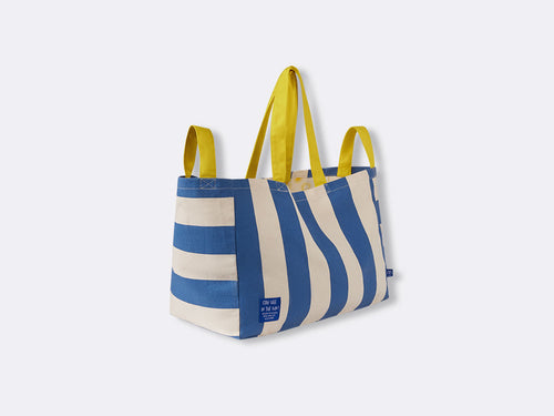mustela grand sac plage coton rayures bleu blanc jaune coté - Mustela Benelux - 2